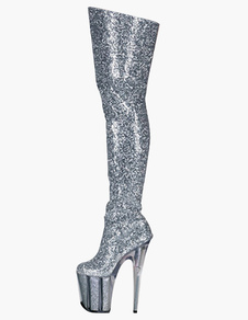 Bottes hautes à plate-forme en tissu de paillettes