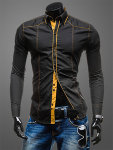 Chemise en coton mélangé avec passepoil jaune