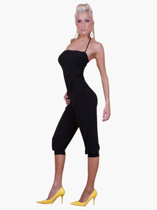 Combinaison à licou en polyester noir unicolore dos nu