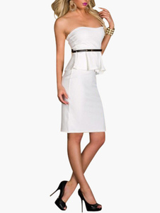 Robe moulante en polyester bustier unicolore avec péplum