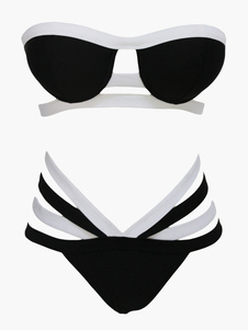 Bikini 1 pièce bustier en lycra spandex bicolore creusé