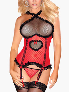 Caraco bicolore en dentelle bicolore à volants et dos décolleté