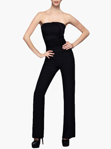 Combinaison féminine bustier noire unicolore plissée