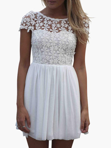 Robe skater plissée en dentelle jacquard à dos décolleté