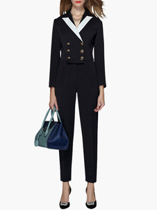 Combinaison femme mode noire bicolore avec bouton