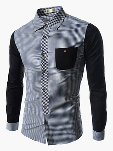 Chemise slim color-block en coton mélangé manches longues