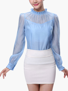 Blouse femme plissé en chiffon unicolore à volants