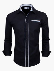 Chemise en coton mélangé avec passepoil manches longues