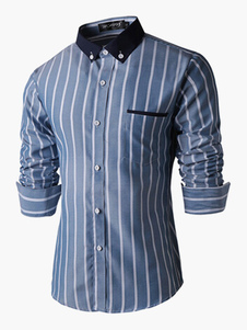 Chemise en coton mélangé à rayure manches longues