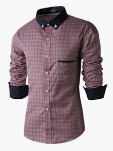 Chemise slim écossaise en coton mélangé manches longues