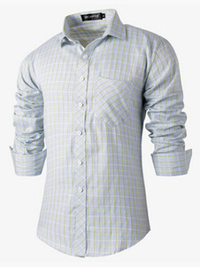 Chemise en coton mélangé bleu clair à motif écossais