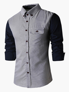 Chemise slim en coton mélangé bicolore manches longues