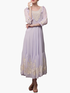 Robe vintage violette claire bicolore à volants