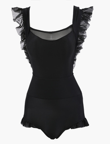 Maillot de bain 1 pièce plissé en polyester avec noeud et volants