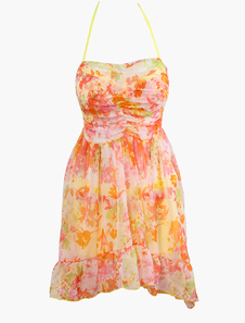 Maillot de bain 3 pièces en polyester imprimé fleuri à licou