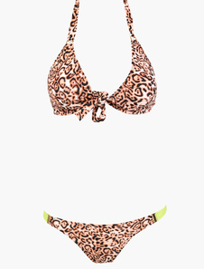 Bikini en polyester à motif léopard à licou