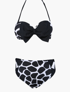 Bikini en polyester noir à motif pierre avec noeud à licou