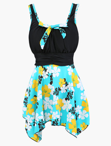 Maillot de bain 2 pièces en polyester imprimé fleuri avec noeud