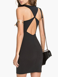 Robe courte en polyester noir unicolore creusé