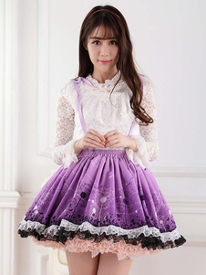 Jupe Lolita violete douse excellente en polyester impression avec dentelle