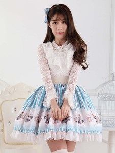 Jupe lolita bleue en polyester avec dentelle