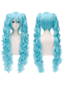 Vocaloid Hatsune Miku Cosplay perruque bleu clair bouclé