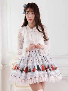 Jupe lolita en polyester imprimé avec dentelle