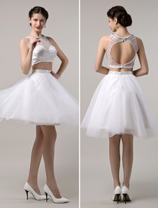 Robe de cérémonie en tulle blanc creusé dos nu