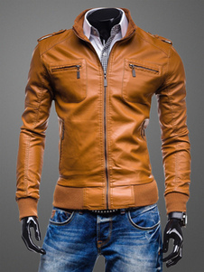 Veste homme slim en PU col montant avec poches