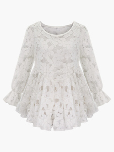 Blouse mode en dentelle unicolore plissée