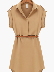 Robe skater en chiffon abricot à col large sans ceinture