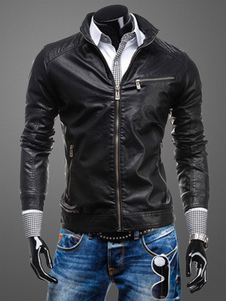 Veste slim homme en PU avec col montant