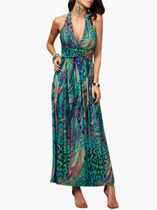 Robe longue en spandex à motif léopard et dos décolleté