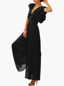 Combinaison féminine unicolore à volants jambe large