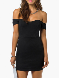 Robe courte en fibres de coton à dos décolleté hors de l'épaule