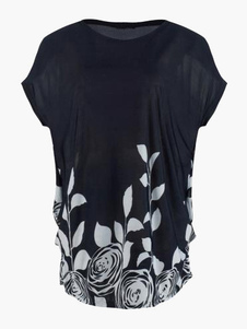 Robe d'été bleue foncée synthétique imprimée fleurie