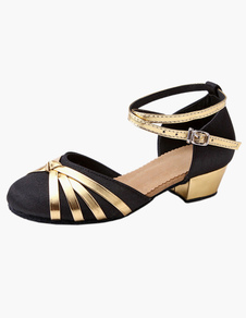 Chaussures danse latine bicolores en satin à talon chiot