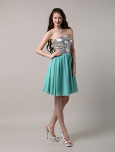 Robe de bal bustier avec paillettes vert forêt longueur genou