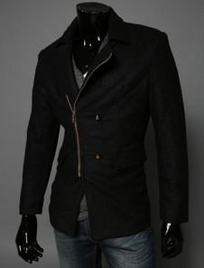 Manteau masculin en caoutchouc noir avec zip oblique