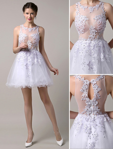 Robe fête de la rentrée en tulle blanc avec applique