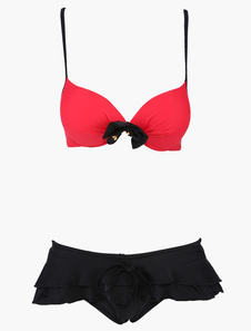 Plissé couleur bloc Underwire Bikini 3 pièces ensemble