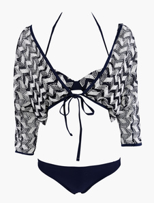 Maillot de bain Bikini bleu Underwire rayures ondulées