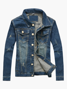 Blouson de jean en denim bleu foncé