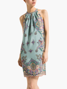 Robe droite en satin mat multicolore à motifs cachemire