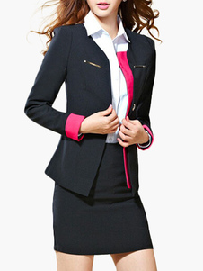 Blazer féminin slim noir en polyester bicolore