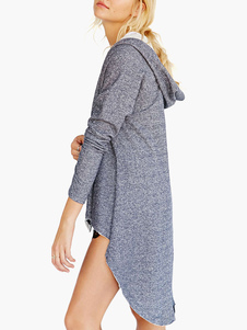 Veste en polyester unicolore fendu asymétrique à capuche