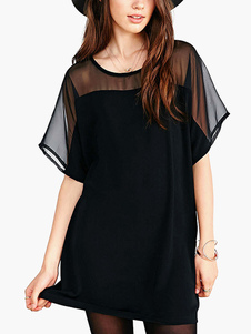 Robe droite en chiffon noir unicolore surdimensionné