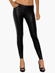 Leggings féminins mode en PU noir unicolore