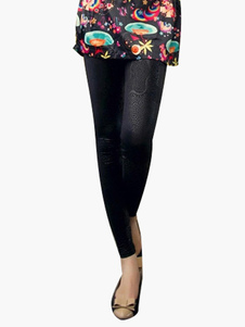 Leggings féminins en PU noir à motif serpent