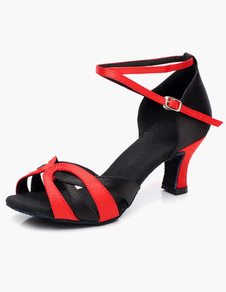 Chaussures de danse latine en satin rouge bicolore